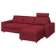 A red VIMLE sectional sofa with a chaise, featuring plush cushions, a headrest, and storage under the seat.