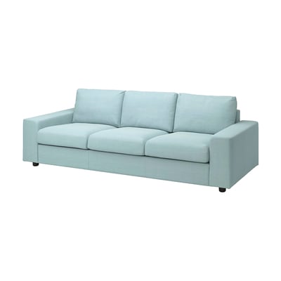 Light blue VIMLE sofa, modern minimalist design, soft cushions, supportive armrests.