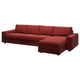 VIMLE red l-shaped sofa, modern design with clean lines, deep cushions, and storage chaise longue.