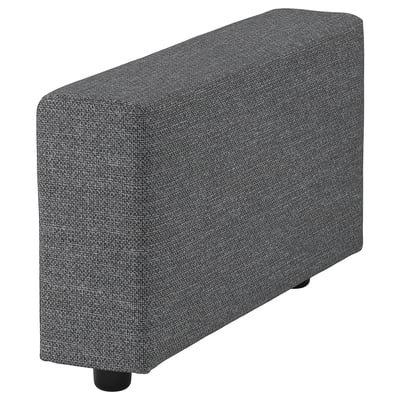 VIMLE ottoman, grey, square shape, cushioned top, sturdy black legs.