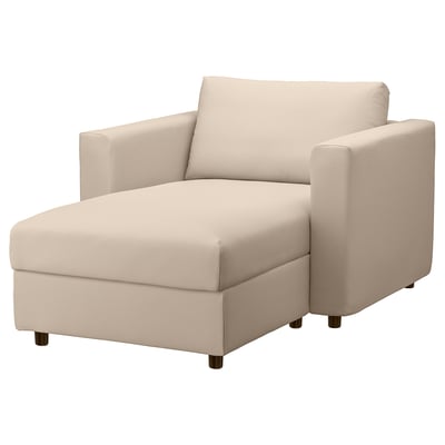 Light beige VIMLE sofa chair, modern minimalist design, upholstered in cotton-polyester blend, l-shaped with storage.