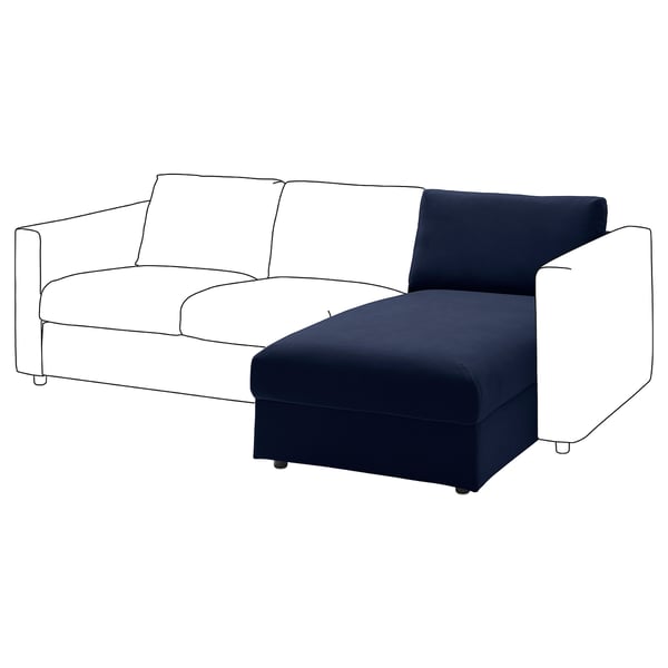 The VIMLE sectional sofa in blue and white, featuring a chaise lounge with storage, offers a modern and comfortable design.
