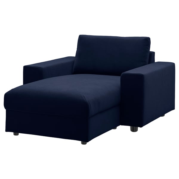 Dark blue VIMLE sofa chair with storage, modern minimalist design.