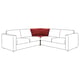A modern corner sofa, VIMLE series, primarily white with a red cushion, featuring clean lines and a minimalist design.