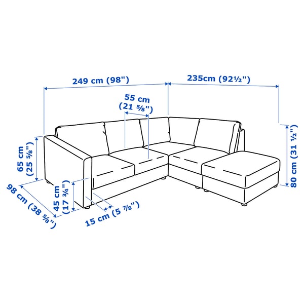 Illustration with measurements for the product: VIMLE.