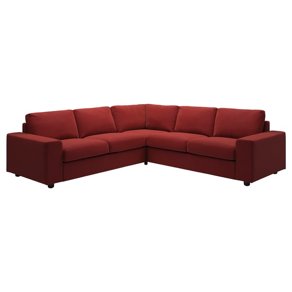 VIMLE red l-shaped sofa, modern minimalist design, velvet fabric.