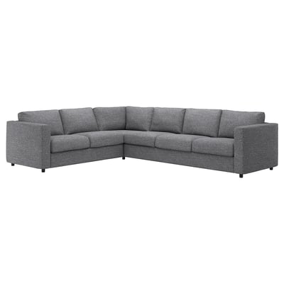 VIMLE sectional sofa: gray, boxy & modern, l-shape, gray upholstery.