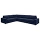 Option: Ikea VIMLE dark blue l-shaped sofa, modern minimalist design, durable fabric.