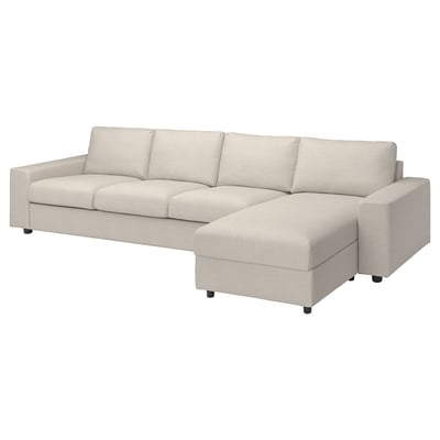 VIMLE beige sectional sofa, l-shape, beige tweed fabric, modern, comfortable.