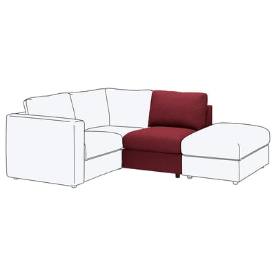 Modern l-shaped sofa with red and white sections, clean lines, and removable covers.