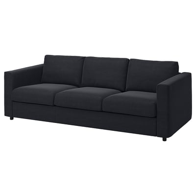 A modern, dark grey VIMLE sofa with a sleek, rectangular shape and soft, cushioned design, perfect for comfort and contemporary decor.