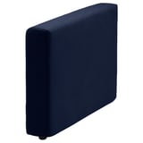Blue cushioned seat with soft, shiny fabric, minimalist design, small front metal leg.