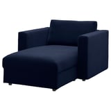 VIMLE chaise lounge: deep blue, cushioned, right-facing, modern design.