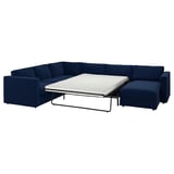 VIMLE navy blue sectional sofa-bed, modern design with clean lines, convertible for sleeping.