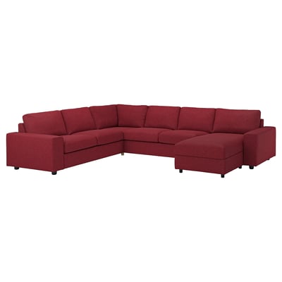 A red VIMLE sectional sofa with a modern, clean-lined design, featuring a left-facing chaise lounge and multiple cushions.
