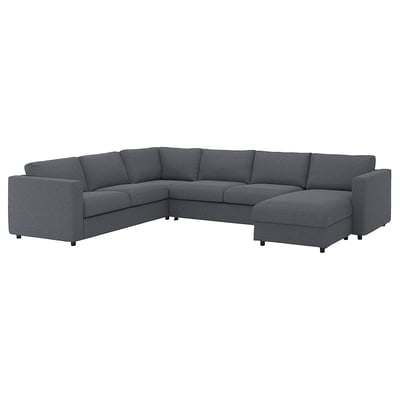 Dark grey, angular, l-shaped sectional sofa with clean lines.