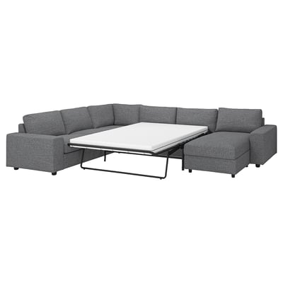 VIMLE gray sectional sofa-bed with sleek metal frame, modern design, perfect for living rooms.