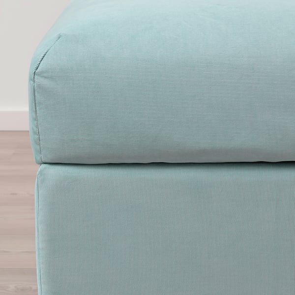 Close-up of VIMLE sofas soft, textured blue-green fabric, showcasing its high-quality design and comfortable, inviting appearance.