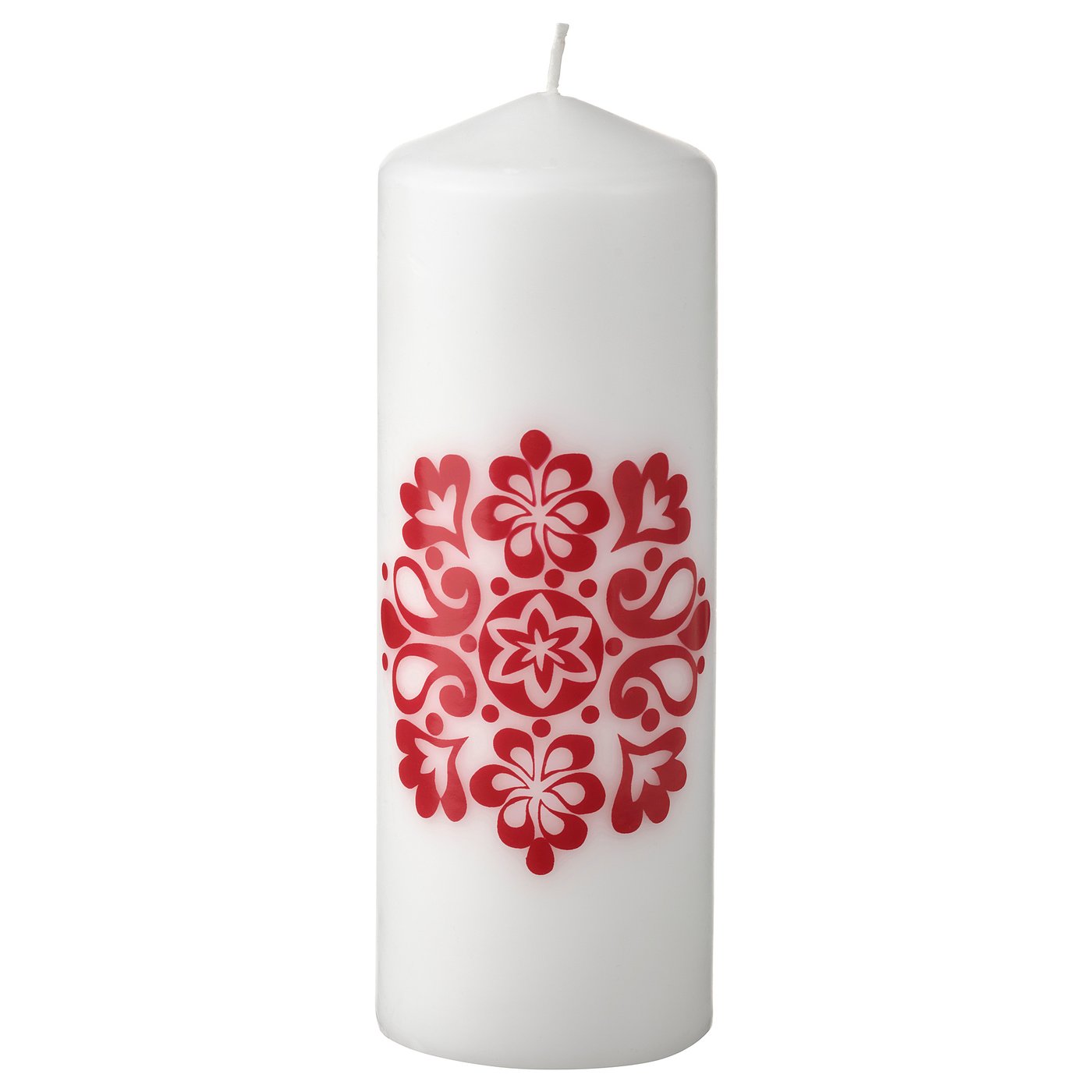 VINTERFINT Unscented pillar candle, floral pattern white/red, 70 hr