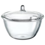 Clear VINTERTICKA glass bowl with lid, round shape, simple design.