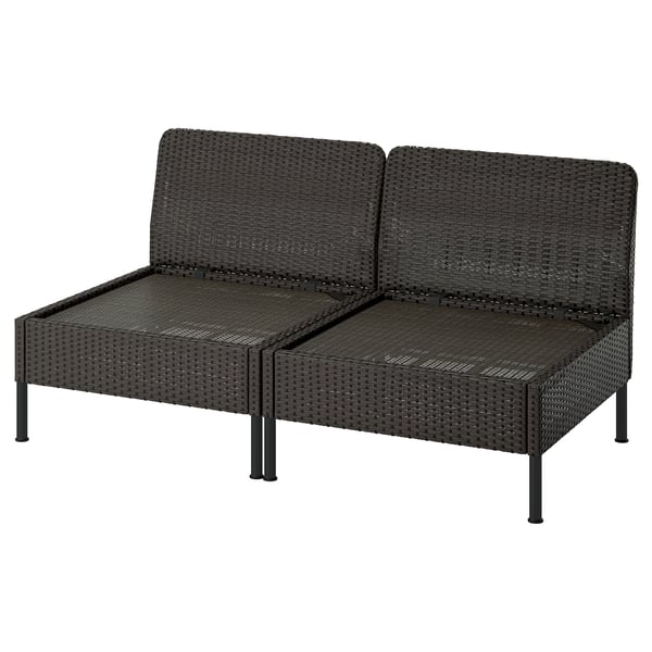 VITTSKÄR 2-seat modular sofa, outdoor/plastic rattan dark grey