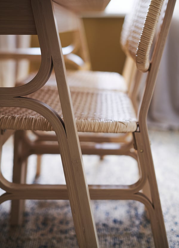 VOXLÖV natural bamboo & paper chair, curved back, comfortable seat.