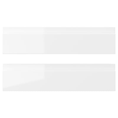 VOXTORP drawer fronts in white gloss, sleek modern design with integrated handles, made of fibreboard and melamine foil for easy cleaning.