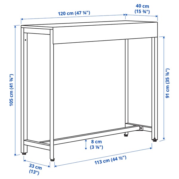 BÅTSKÄR שולחן בר, לשימוש מחוץ לבית/אפור כהה, 120x40 ס"מ