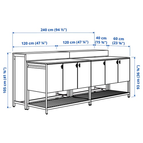 BÅTSKÄR אי מטבח חיצוני עם שולחן בר, אפור כהה, 240x100 ס"מ
