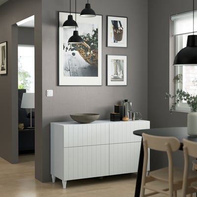 BESTÅ יחידת אחסון עם דלתות/מגירות, לבן/Sutterviken/Kabbarp לבן, ‎120x42x74 ס"מ‏