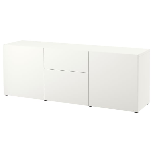 BESTÅ קומבינצית אחסון עם מגירות, לבן/Lappviken לבן, ‎180x42x65 ס"מ‏