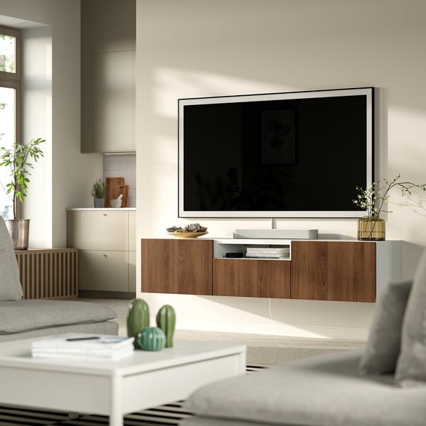 BESTÅ מעמד לטלוויזיה, לבן Lappviken/חום גוון אגוז, 180x42x39 ס"מ
