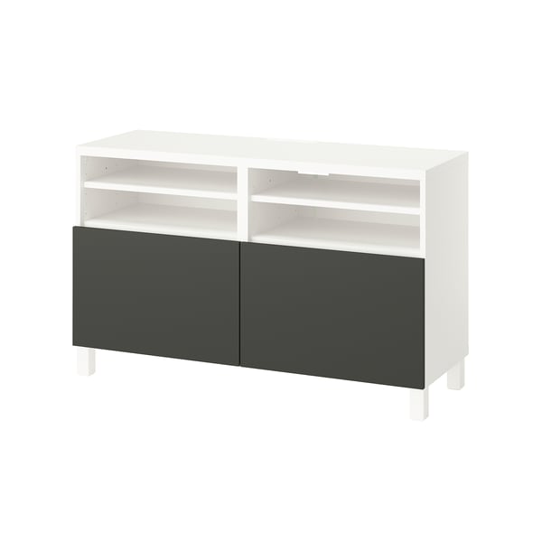 BESTÅ מעמד לטלוויזיה עם דלתות, לבן/Lappviken/Stubbarp אפור כהה, 120x42x74 ס"מ