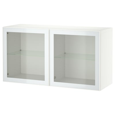 BESTÅ קומבינציית ארון לקיר, לבן Glassvik/לבן/ירוק בהיר זכוכית שקופה, 120x42x64 ס"מ