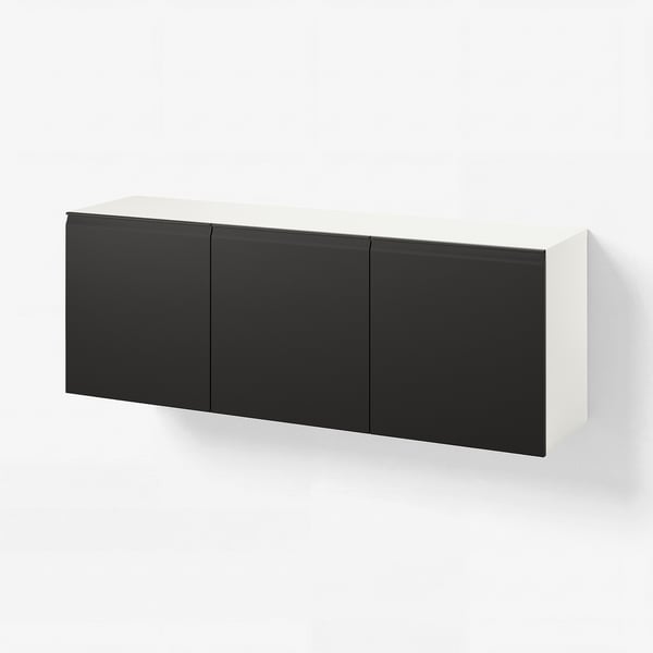 BESTÅ קומבינציית ארון לקיר, לבן/Hammarsmed שחור, 180x42x64 ס"מ
