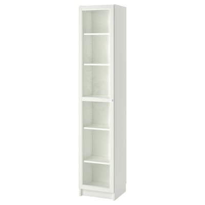 BILLY / OXBERG ארון ספרים עם דלת זכוכית, לבן/זכוכית, ‎40x41x202 ס"מ‏