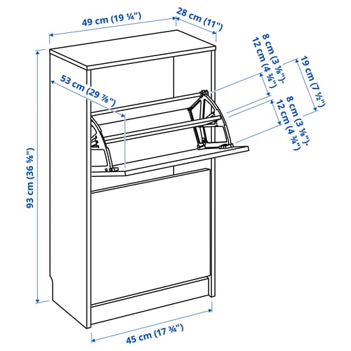 BISSA ארון נעליים עם 2 תאים, גוון אלון, 49x28x93 ס"מ