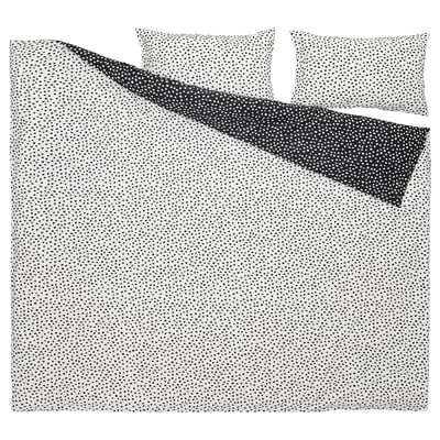 BJÖRKGRÅMAL ציפה ו-2 ציפיות, שחור לבן/מנוקד, ‎200x220/50x70 ס"מ‏