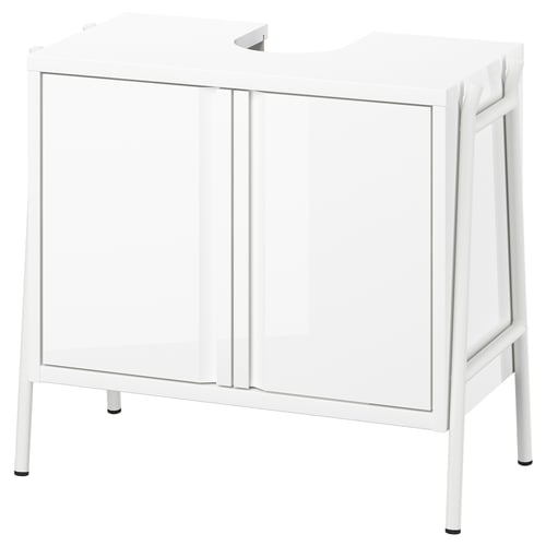 BYASJÖN ארון תחתון לכיור, עם דלתות מבריק/לבן, 66x37x59 ס"מ