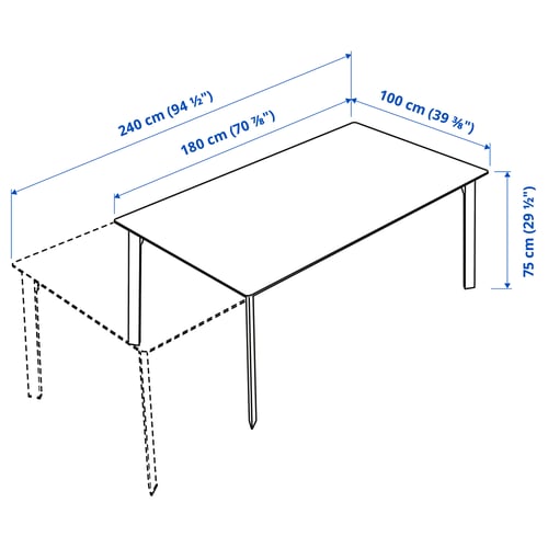GILLANDA שולחן נפתח, אפור כהה/שחור, 180/240x100 ס"מ
