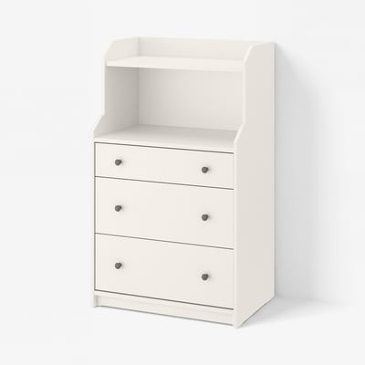 HAUGA שידת 3 מגירות עם מדף, לבן, ‎70x46x116 ס"מ‏