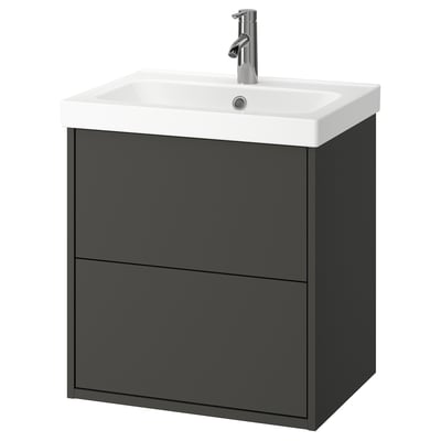 HAVBÄCK / ORRSJÖN ארון תחתון לכיור/כיור/ברז, אפור כהה, ‎62x49x69 ס"מ‏
