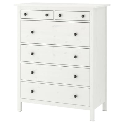 HEMNES שידת 6 מגירות, גוון לבן, ‎108x131 ס"מ‏