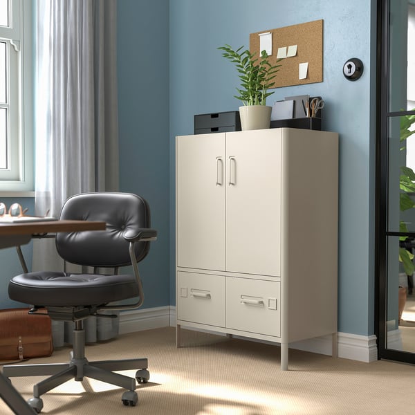 IDÅSEN ארון עם דלתות ומגירות, בז', 80x47x119 ס"מ