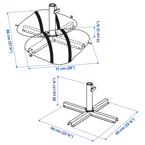IGGÖN בסיס שמשייה עם שקי חול, אפור כהה, 60x60 ס"מ