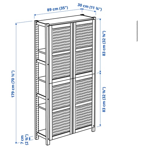 IVAR יחידת מדפים עם דלתות, עם 4 דלתות/אורן, 89x30x179 ס"מ