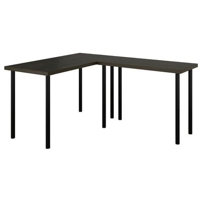 LAGKAPTEN / LINNMON שולחן כתיבה בצורת L, שחור-חום/שחור, ‎120x160 ס"מ‏