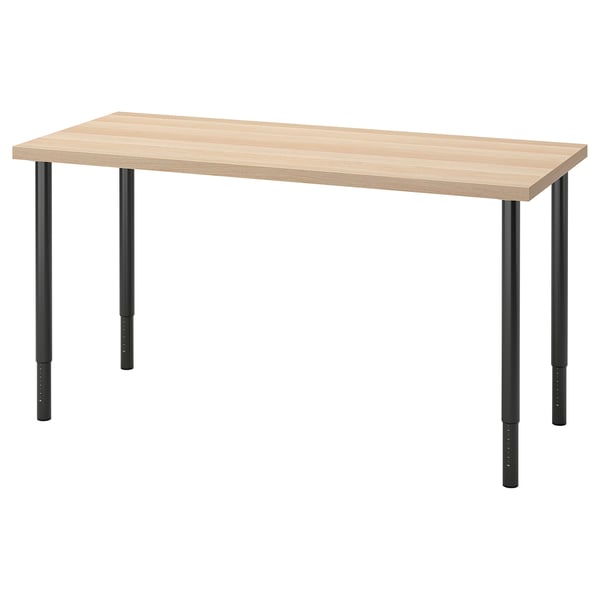 LAGKAPTEN / OLOV שולחן כתיבה, גוון אלון מולבן/שחור, 140x60 ס"מ