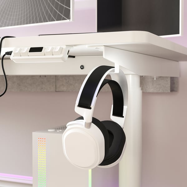MÅLOMRÅDE שולחן גיימינג לישיבה/עמידה, עם זרועות למסך/חשמלי לבן, 180x80 ס"מ