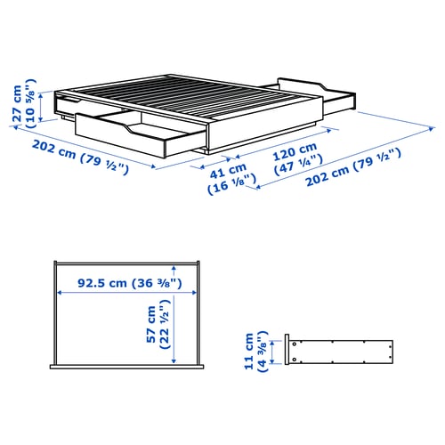 MANDAL מסגרת מיטה עם תא אחסון, ליבנה/לבן, 120x200 ס"מ